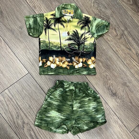 Winnie Fashion 100% Cotton Boy’s 6M Hawaiian 2 Piece Set Floral Made In Hawaii - Picture 2 of 8